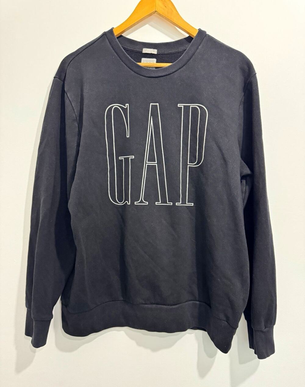 GAP Sweats Men's L Black Crew Neck Pullover Sweatshirt Logo Graphic Print #1111
